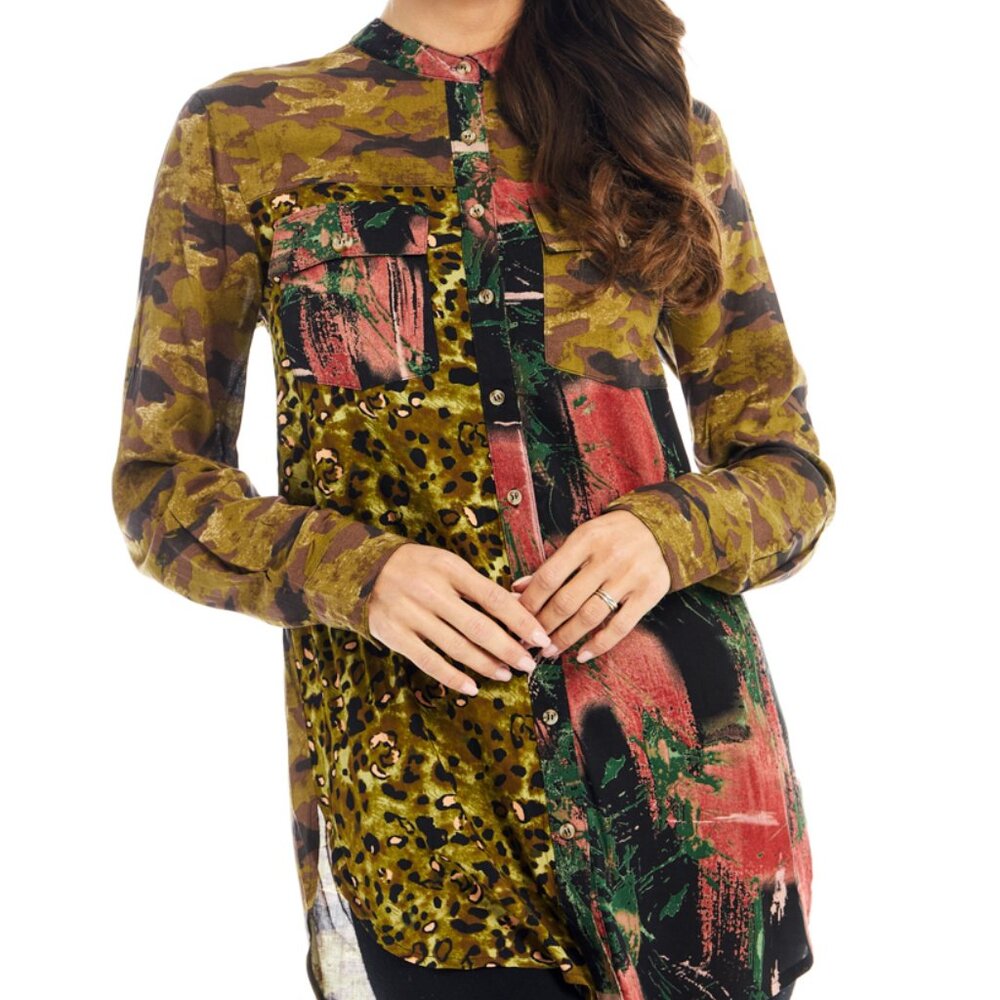 NWT Adore Camouflage Faux Leopard Button Front Shirt